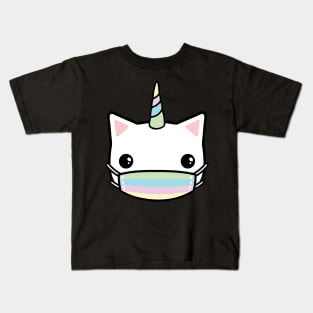 rainbow face mask cat Kids T-Shirt